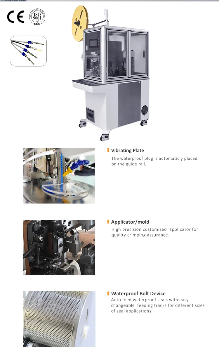 Semi automatic wire stripping seal insertion terminal crimping machine , sheathed cable seal loading machine Crimpatrice semiautomatica del terminale di inserzione della guarnizione di spelatura del filo, macchina di caricamento della guarnizione del cavo inguainata