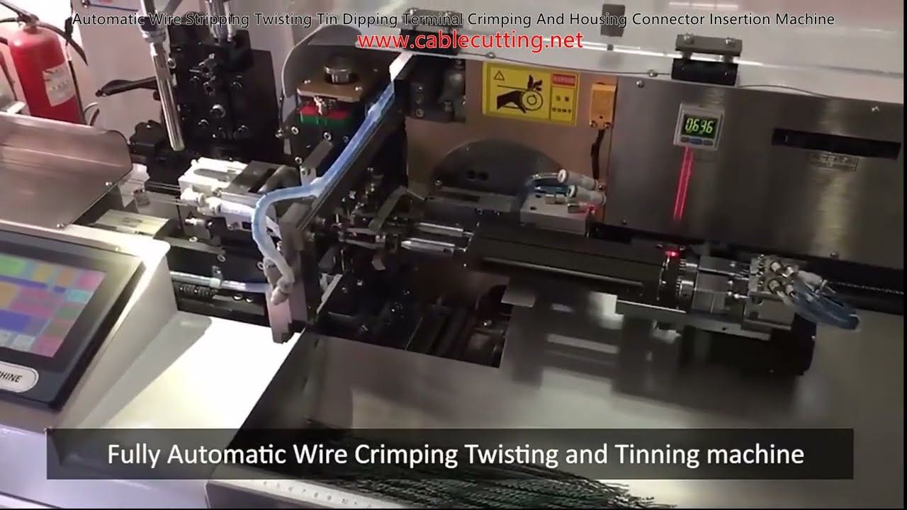 Macchina automatica per lavorazione cavi: spelatura, torsione, stagnatura, crimpatura terminali e inserimento connettori