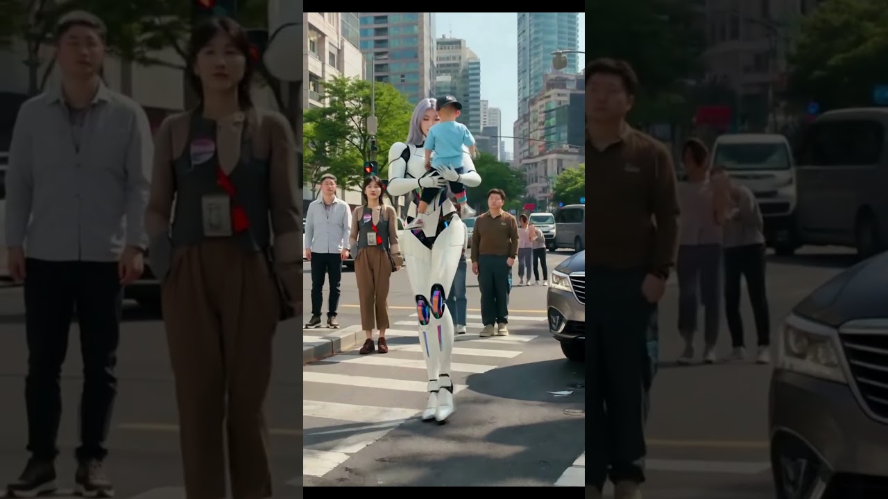 Robot Protettore AI Futuristico Salva Bambino da Incidente Stradale #AI #Robot #Fantascienza #TecnologiaFutura #VideoAI #Eroe
