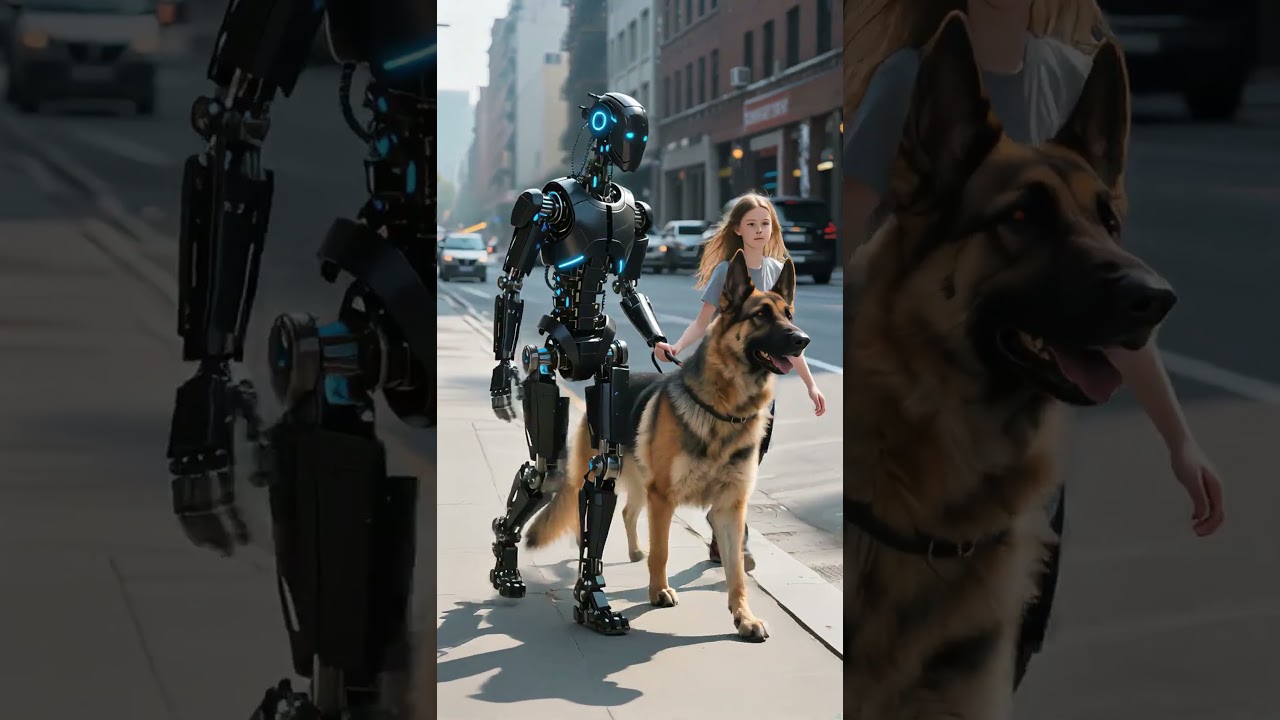 Robot realistico porta a spasso un cane: dimostrazione di automazione avanzata